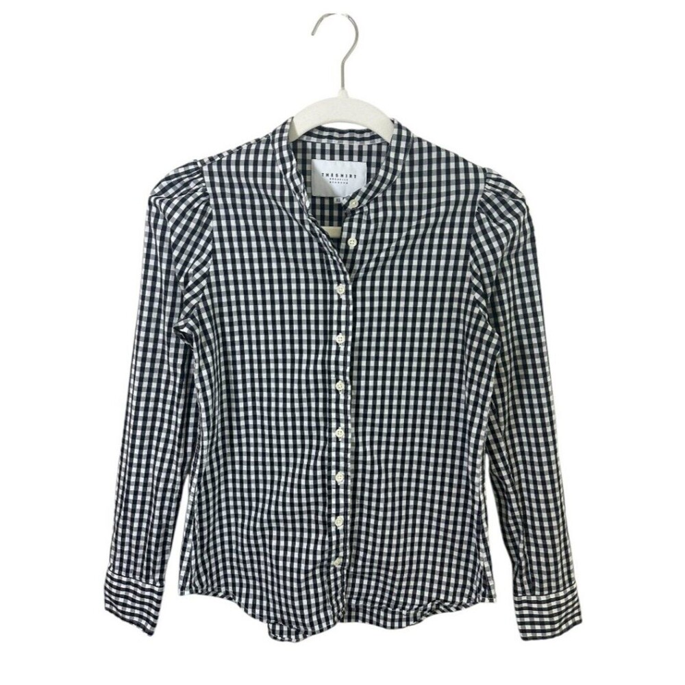 The Shirt Rochelle Behrens Gingham Long Sleeve Mandarin Collar Women XS Preppy